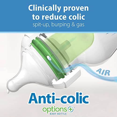 Dr. Brown's Natural Flow Anti-Colic Options+ Wide-Neck Baby Bottles, 9 oz/270 mL, with Level 1 Slow Flow Nipple, 4 Pack Good Morning/Good Night Gift Set