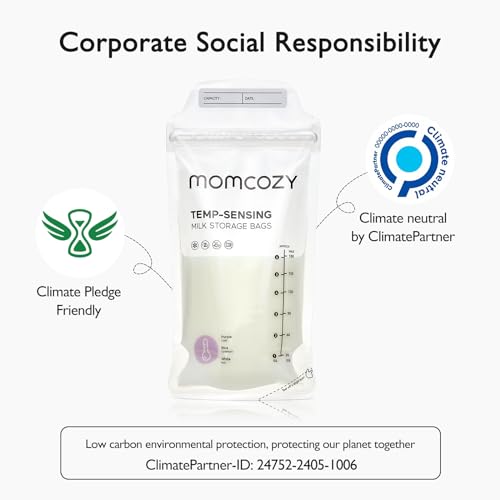 Momcozy Breastmilk Storing Bags, Temp-Sensing Discoloration Milk Storing Bags for Breastfeeding, Disposable Milk Storage Bag with 6 Ounce Self Standing, No-Leak Milk Freezer Storage Pouches, 120pcs