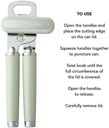KitchenAid Classic Multifunction Can Opener and Bottle Opener Easy to Use, Razor Sharp Stainless Steel Cutting Wheel, Soft Ergonomic Handles, Pistachio