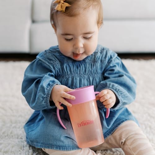 Dr. Brown's Milestones Straw to 360° Cup Set, Convertible Toddler Training Cup Set with Interchangeable Silicone Straw and 360 Degree Cup Lids, Pink Coral, 10 oz/300 mL, BPA Free, 9m+, 2 Pack