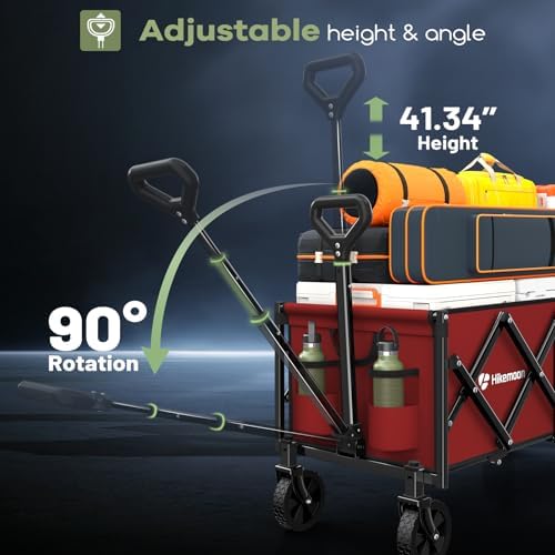 34'' Extra Long Collapsible Wagons Carts Foldable, 360LBS Heavy Duty Folding Beach Wagon with Wheels, Portable Utility Outdoor Cart for Grocery, Garden, Sports, Camping, Red