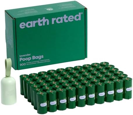 Earth Rated Dog Poop Bag Holder, Durable and Guaranteed Leakproof, Lavender Scented, 1 Dispenser and 900 Bags