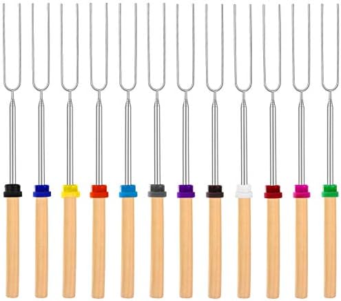 12 PCS Marshmallow Roasting Sticks, Telescoping Smores Sticks for Open Fire Pit, 32 Inch Long Marshmallow Toasting Barbecue Forks S'mores Skewers for Campfire Camping Hotdog Hot Dog Bonfire Grill