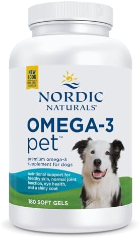 Nordic Naturals Omega-3 Pet, Unflavored - 180 Soft Gels - 320 mg Omega-3 Per Soft Gel - Fish Oil for Dogs with EPA & DHA - Promotes Heart, Skin, Coat, & Immune Health