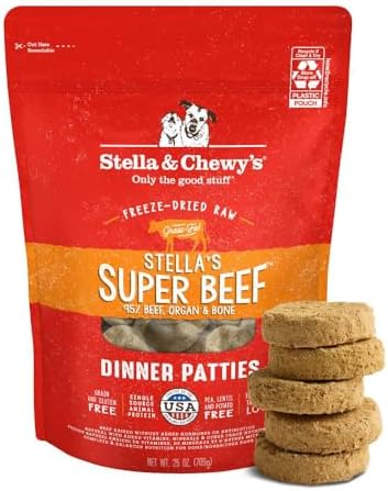 Stella & Chewy's Freeze-Dried Raw Dinner Patties - Beef Recipe - High Protein Grain-Free Puppy & Dog Food - Perfect For Picky Eaters - 25 oz