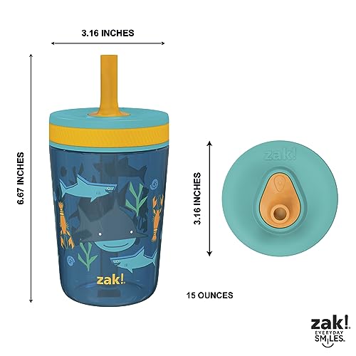 Zak Designs Kelso 15 oz Tumbler Set, (Underwater) Leak-Proof Screw-On Lid with Straw Made of Durable Plastic and Silicone, Perfect Bundle for Kids (2pc Set)
