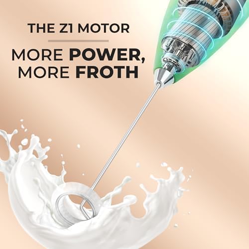 Zulay Kitchen Milk Frother Wand (2 Batteries Included) - Easy-Clean Drink Mixer - Electric Coffee Frother for Frappe, Matcha - Ocean Spray