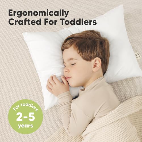 KeaBabies 2-Pack Toddler Pillow 13x18 - Soft Organic Cotton Kids Travel Bed Pillows for Sleeping, School, Nap, Machine Washable, Toddlers 2 to 5, Pillowcase Sold Separately (Soft White)