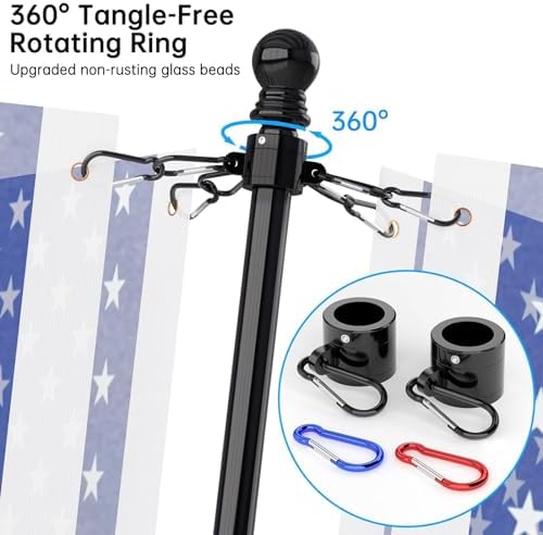 ZMTECH Flag Pole - Upgraded Bracket, 6 FT Stainless Steel Flag Poles for Outside House, Residential or Commerical, Tangle Free Flag Pole Kit for American Flag (Without Flag, Black)