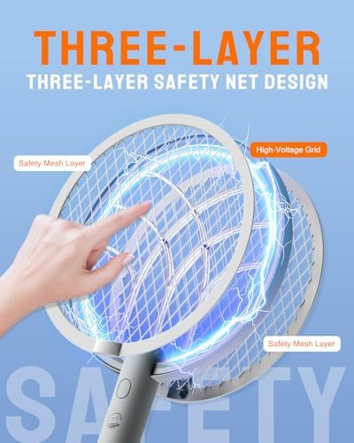 Electric Fly Swatter Racket, Mosiller 2 in 1 Smart Bug Zapper & Power Take Off Generators with USB Rechargeable Base, Powerful Mosquitoes Trap Lamp & Fly Killer for Home, Bedroom (Light GreyοΌ1 PackοΌ)