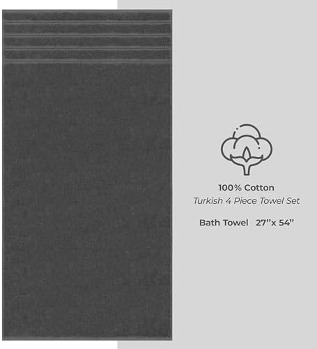 American Soft Linen Luxury 4 Piece Bath Towel Set, 600 GSM 100% Cotton Turkish Bath Towels for Bathroom, 27x54 in Large Bathroom Shower Towels, Dark Gray