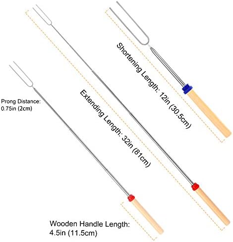 12 PCS Marshmallow Roasting Sticks, Telescoping Smores Sticks for Open Fire Pit, 32 Inch Long Marshmallow Toasting Barbecue Forks S'mores Skewers for Campfire Camping Hotdog Hot Dog Bonfire Grill