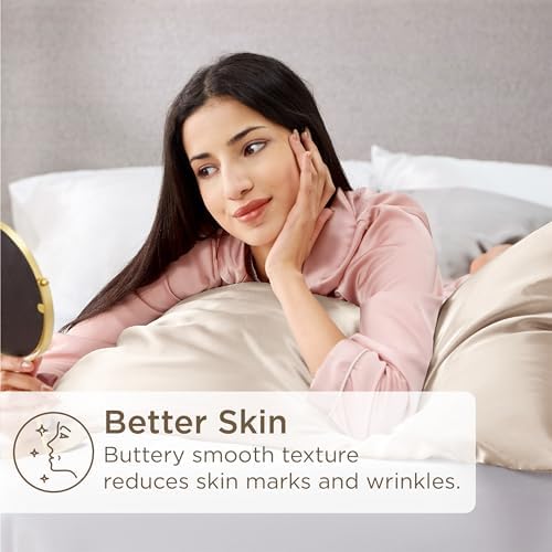 Bedsure King Size Satin Pillowcase Set of 2 - Beige Silky Pillow Cases for Hair and Skin with Envelope Closure, Similar to Silk Pillow Cases, Gifts for Women Men, 20x36 Inches, 2pcs