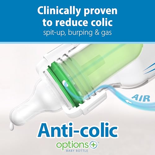 Dr. Brown's Anti-Colic Options+ Narrow Glass Baby Bottle with Level 1 Slow Flow Nipple, BPA-Free, 8 oz/250 mL, 4-Pack