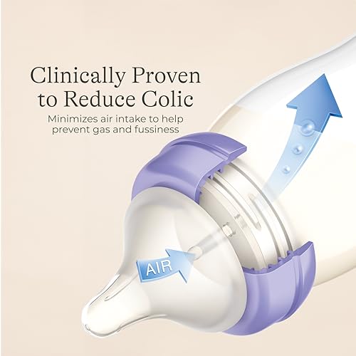 Lansinoh Anti-Colic Baby Bottle for Breastfeeding Babies, 5 Ounces, 1 Count, Includes 1 Slow Flow Nipple, Size S and Stackable Lid