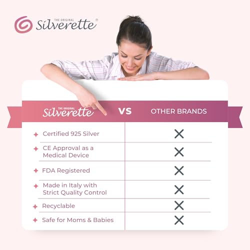 SILVERETTE® The Original Silver Nursing Cups, Nipple Covers for Breastfeeding Essentials, Pure 925 Silver Nipple Shields for Breastfeeding Newborn, Lightweight Nursing Cups, XL Size