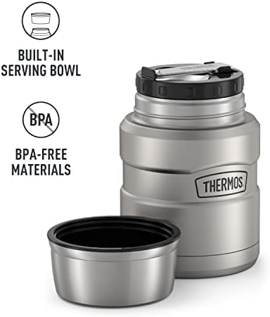 THERMOS Stainless King Vacuum-Insulated Food Jar with Spoon, 16 Ounce, Matte Stainless Steel