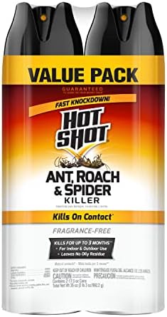 Hot Shot Ant, Roach & Spider Killer, Kills Roaches and Listed Ants On Contact, Indoor & Outdoor Use, (Unscented) 2 Pack, 17.5 Ounce