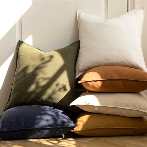 Foindtower Pack of 2, Decorative Linen Soild Throw Pillow Covers Soft Accent Cushion Case Boho Farmhouse Neutral Pillowcase for Chair Couch Sofa Bedroom Living Room Home Decor 26 x 26 Inch Cream White