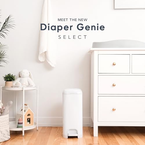 Diaper Genie Select Pail Registry Gift Set (White) | Made of Durable Stainless Steel Metal | Includes 2 Jumbo Refills | Holds 1620 Newborn Diapers