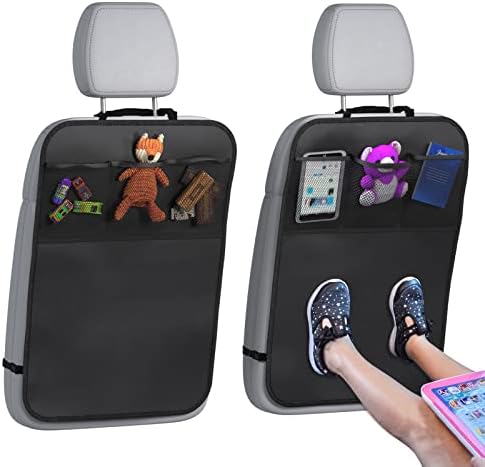 lebogner Back Seat Cover For Kids + 3 Pocket Storage Organizer, 2 Pack X-Large Waterproof Kick Mats Backseat Protector, Car Seat Back Protectors For Vehicles To Protect From Dirt, Mud & Scratches