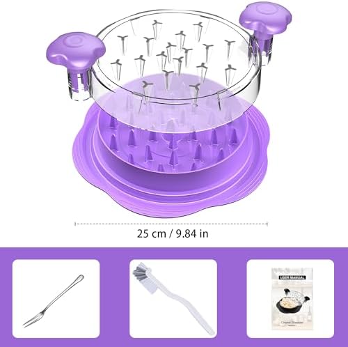 Chicken Shredder Large Chicken Breast Shredder Tool Twist with Brush&Fork, Visible Meat Shredder Machine, Anti-Slip Strip, Ergonomic Handle, BPA Free, Suitable for Pork Beef Chicken(Purple)