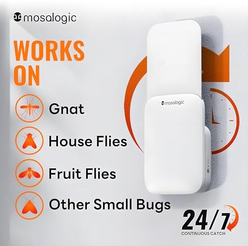 Mosalogic Fruit Fly Traps for Indoors Gnat Trap for House Indoor-600 Sqft Protection Area UV Fly Insect Trapper for Fruit Flies,Gnat,Mosquito,and Other Flying Insect Plug in Bug Killer White