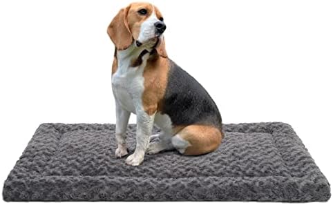Washable Dog Bed Mat Reversible Dog Crate Pad Soft Fluffy Pet Kennel Beds Dog Sleeping Mattress for Large Jumbo Medium Small Dogs, 35 x 22 Inch, Gray
