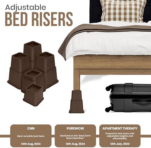 Utopia Bedding Adjustable Bed Furniture Risers - Elevation in Heights 3, 5 or 8 Inch Heavy Duty Risers for Beds and Under Bed Storage - Supports up to 1,300 lbs - (Set of 8 Riser, Brown)