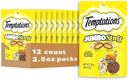 Temptations Jumbo Stuff Crunchy and Soft Cat Treats, Tasty Chicken Flavor, 2.5 oz. Pouch (Pack of 12)