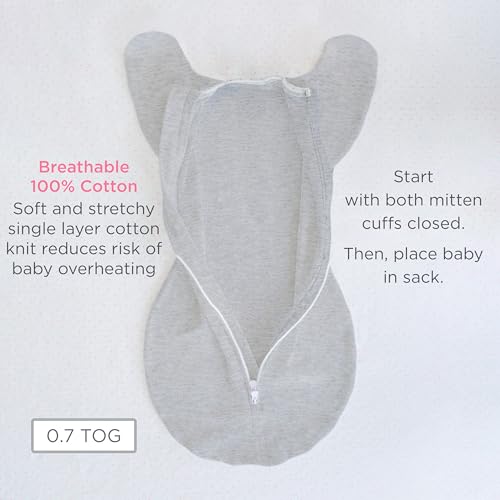 SwaddleDesigns Transitional Swaddle Sack, Arms Up Half-Length Sleeves & Mitten Cuffs, Swaddle for Newborn Transition to Baby Sleep Sack Wearable Blanket, Medium, 3-6 month, 14-21 lb, Heathered Jadeite