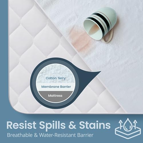 SafeRest Waterproof Queen Size Mattress Protector - Fitted with Stretchable Pockets - Machine Washable Cotton Mattress Cover for Bed