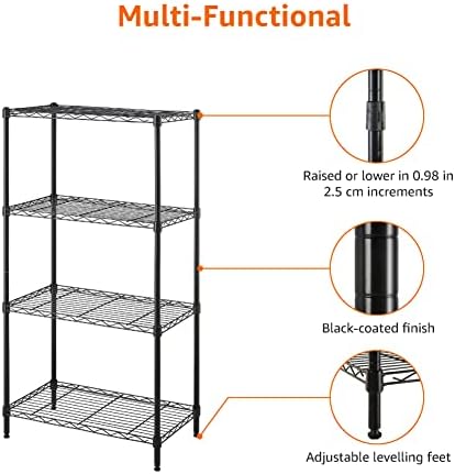 Amazon Basics 4-Shelf Steel Wire Storage Rack, Adjustable, Sturdy, Easy Assembly, 13.4 D x 23.2 W x 48 H in, Black