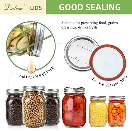 Dalzomยฎ 48Pcs Canning Lids with Rings Regular Mouth, Premium Mason Jar Lids with Bands/Rings for Ball, Kerr Jars - Food Grade Material, 100% Fit & Airtight for Regular Mouth Mason Jars