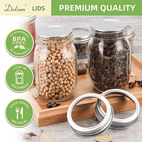 Dalzomยฎ 48Pcs Canning Lids with Rings Regular Mouth, Premium Mason Jar Lids with Bands/Rings for Ball, Kerr Jars - Food Grade Material, 100% Fit & Airtight for Regular Mouth Mason Jars