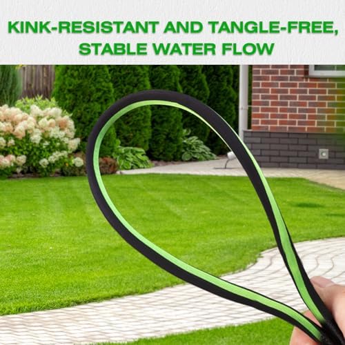50FT Lightweight Super Flexible Garden Hose - Kink-Free, Non-Expanding, Easy Storage for Yard Lawn Outdoor Use (Black-Green)