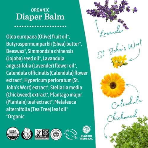 Earth Mama Organic Diaper Balm 2-Ounce | Diaper Cream for Baby | EWG Verified, Petroleum & Artificial Fragrance-Free with Calendula for Sensitive Skin (2-Pack)