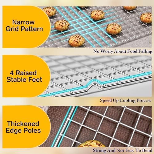2PCS Cooling Racks for Cooking and Baking -11.65''x16.85''Heavy Duty Stainless Steel Wire Rack for Baking, Grilling, Roasting - Oven & Dishwasher Safe - Fits Half Sheet Pan(Silver)