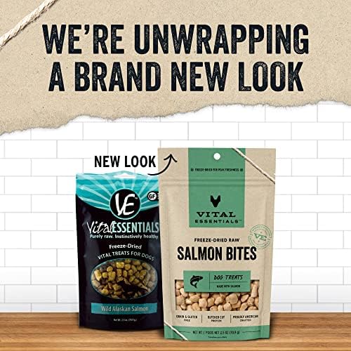 Vital Essentials Salmon Bites Dog Treats, 2.5 oz | Freeze-Dried Raw | Single Protein | Premium Quality High Protein Training Treats | Grain Free, Gluten Free, Filler Free