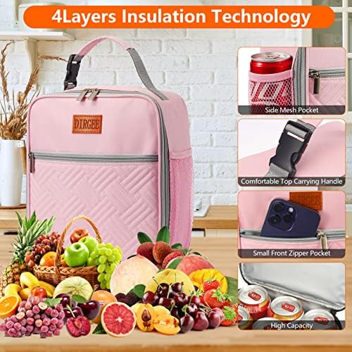 Lunch Bag for Women Insulated Lunch Bag For Men Adults Small Lunch Bag for Office Work - Leakproof Freezable Cooler Bag Reusable Portable Lunch Box (Pink)