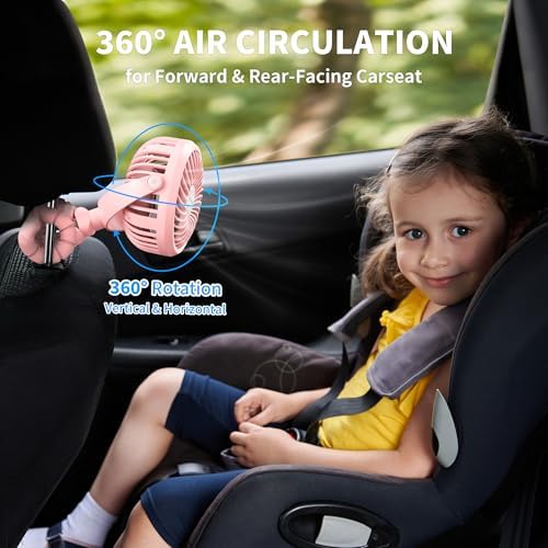 AMACOOL Battery Operated Stroller Fan Flexible Tripod Clip On Fan with 3 Speeds and Rotatable Handheld Personal Fans for Car Seat Crib Bike Treadmill (Pink)