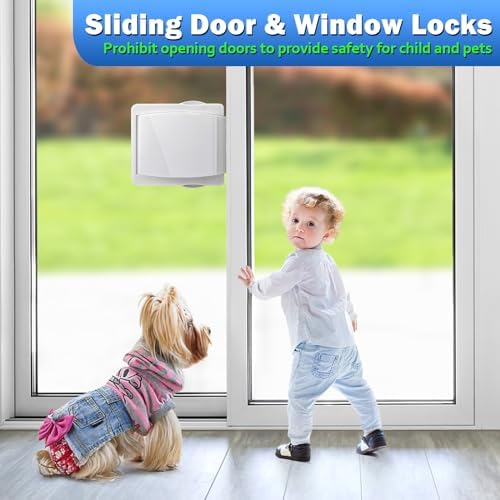 Sliding Door Lock, 4 Pack Child Safety Sliding Glass Door Lock for Sliding Glass Doors, Sliding Windows, Sliding Closet, etc. Easy to Installation Provides More Security for Your Baby and Pets