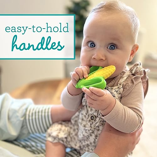 Infantino Lil’ Nibbles Textured Silicone Teethers, BPA-Free Baby Teething Toy, Soft, Easy to Hold, Sensory Stimulation for Infants, Carrot, Corn, Pea Pod, 3-Pack Set