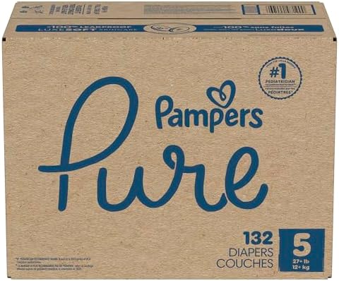 Pampers Pure Protection Baby Diapers, Size 5 (27+ lbs), 132 Count, Up to 100% Leakproof, Premium Plant-based Skin Protection, Hypoallergenic Soft Diapers