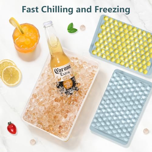 WIBIMEN Mini Ice Cube Trays, Small Tiny Round Pebble Crushed Nugget Ice Trays for Freezer with Lid - Chilling Drinks Coffee Juice(2 Pack/0.55In - Blue)