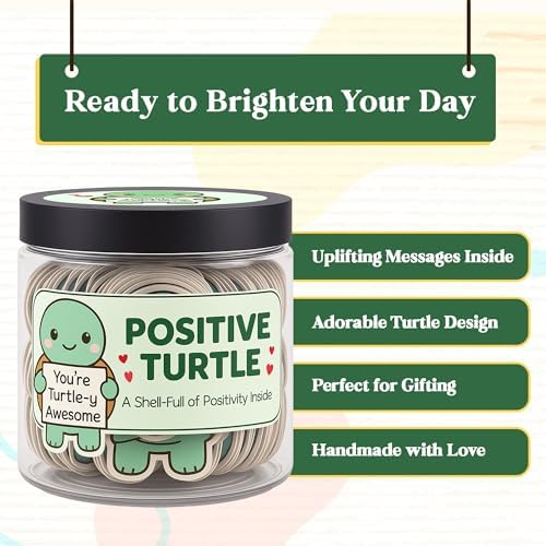 60 Positive Turtle Cards Jar Jar with NFC Keychain Turtle, Affirmation Cards For Women, Unique Birthday Gifts For Women and Men, Girl Gifts Trendy Stuff, Positive Affirmations Cards