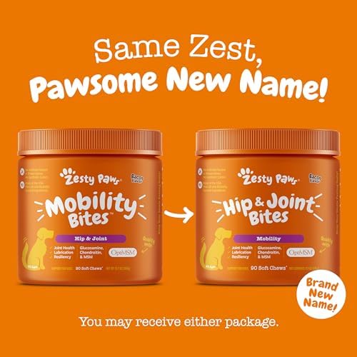 Zesty Paws Hip and Joint for Dogs, Glucosamine for Dogs Hip and Joint Supplement with Chondroitin, MSM, Vitamins C & E - Bacon, 90 Count