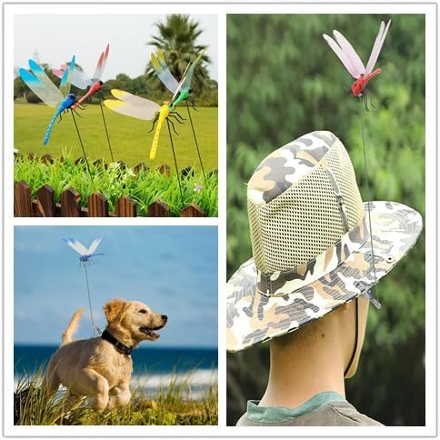 9 Pack Dragonfly Clip,3D Dragonfly Garden Stakes Decor,Fly Deterrent,Dragonfly Humming Bird Stakes,Deer and Horse Fly Deterrent,Garden Bird and Fly Scare Devices for Indoor Outdoor