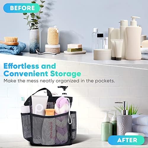 Mesh Shower Caddy Portable for College Dorm Room Essentials, 8-Pocket Large Capacity Shower Bag for Beach, Swimming, Gym