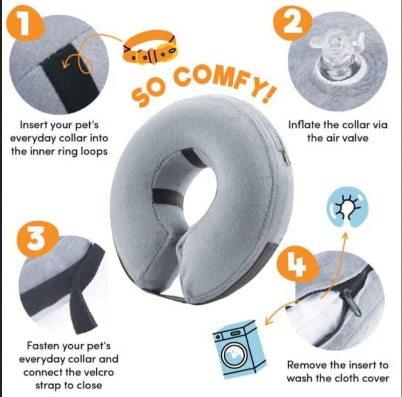 BENCMATE Inflatable Dog Cone Collar Alternative, Soft Dog Cone for Small Medium Large Dogs and Cats, Neck Recovery ECollar Donut Collar After Surgery (Medium, Blue)
